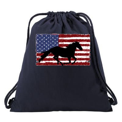 American Horse Flag Vintage Drawstring Bag