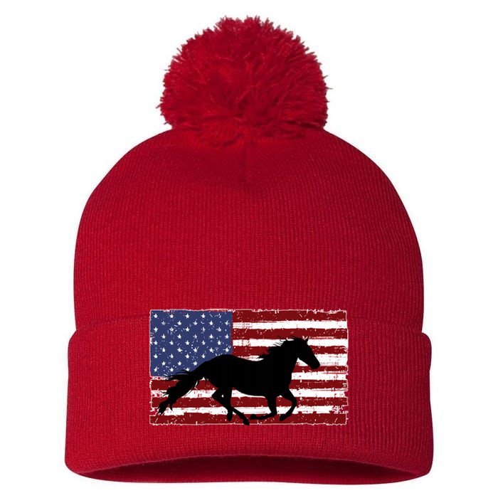 American Horse Flag Vintage Pom Pom 12in Knit Beanie