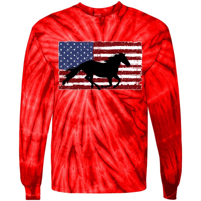 American Horse Flag Vintage Tie-Dye Long Sleeve Shirt