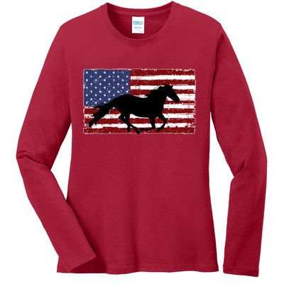 American Horse Flag Vintage Ladies Long Sleeve Shirt