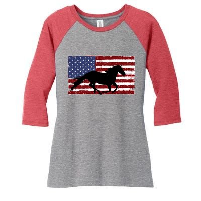 American Horse Flag Vintage Women's Tri-Blend 3/4-Sleeve Raglan Shirt