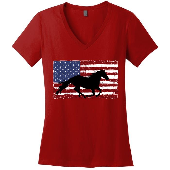 American Horse Flag Vintage Women's V-Neck T-Shirt