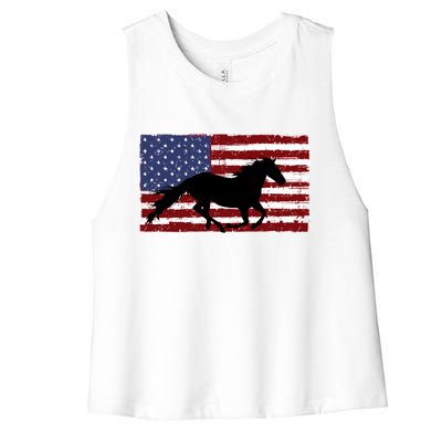 American Horse Flag Vintage Women's Racerback Cropped Tank