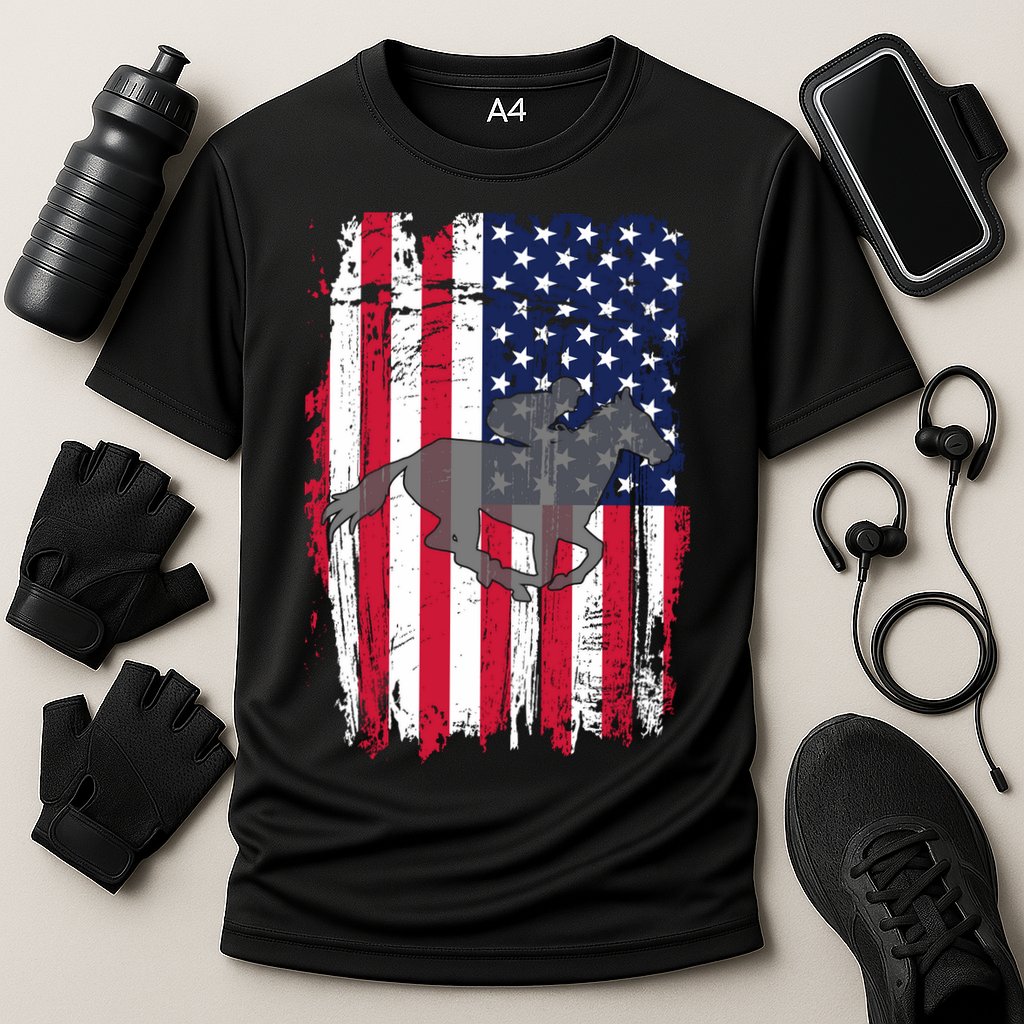 American Horse Racing Flag Cooling Performance Crew T-Shirt