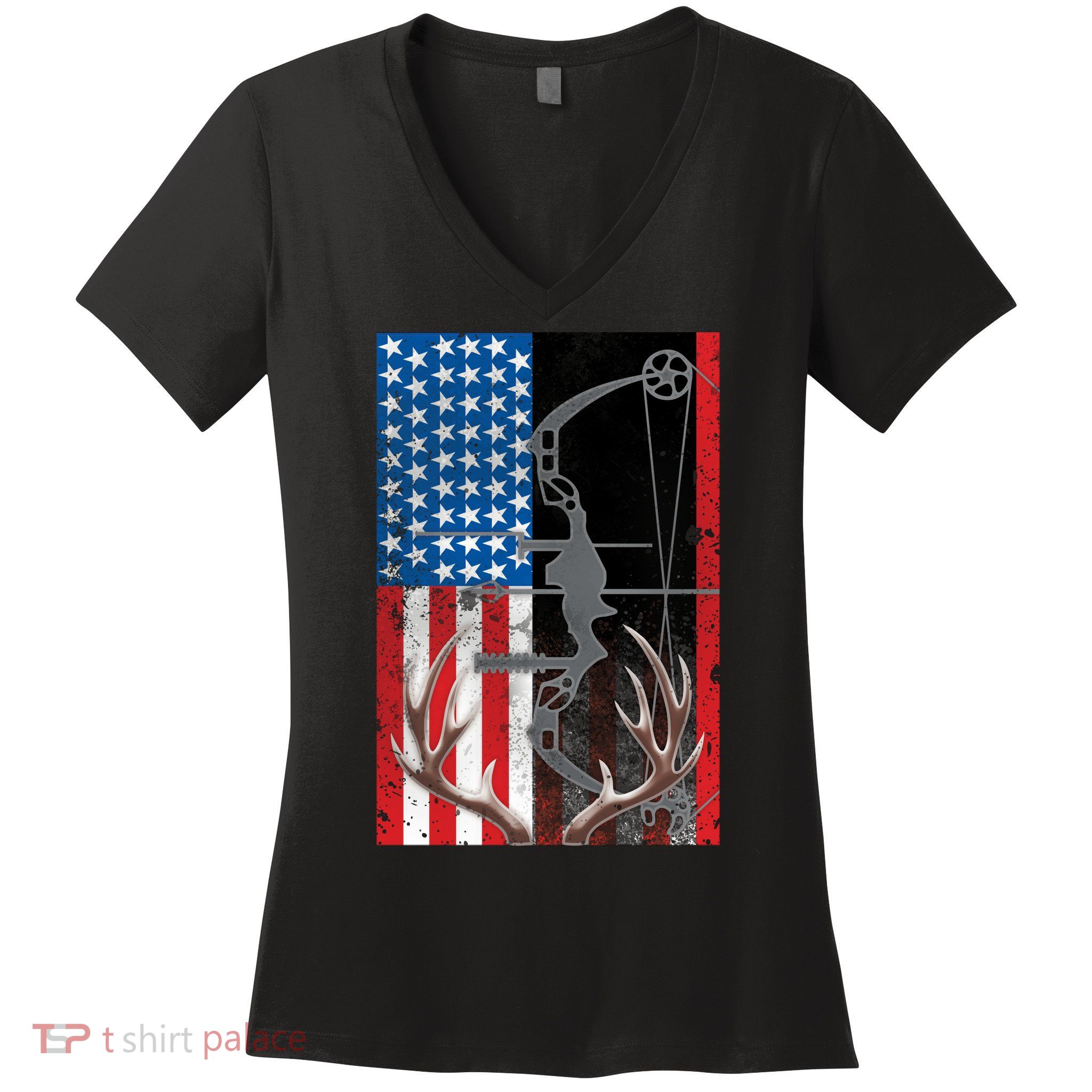 American Hunter USA Flag Women's V-Neck T-Shirt