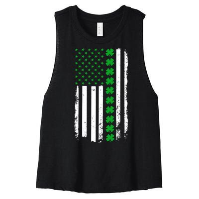 American Irish Clover Flag St. Patrick's Day  Women's Racerback Cropped Tank