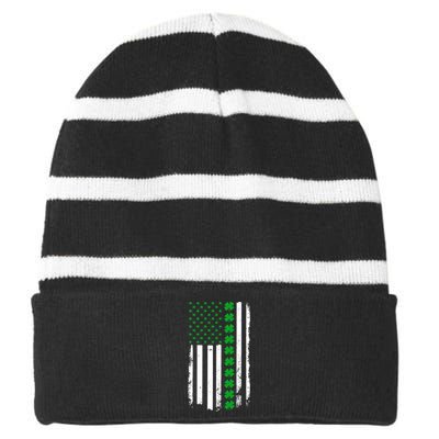 American Irish Clover Flag St. Patrick's Day  Striped Beanie with Solid Band