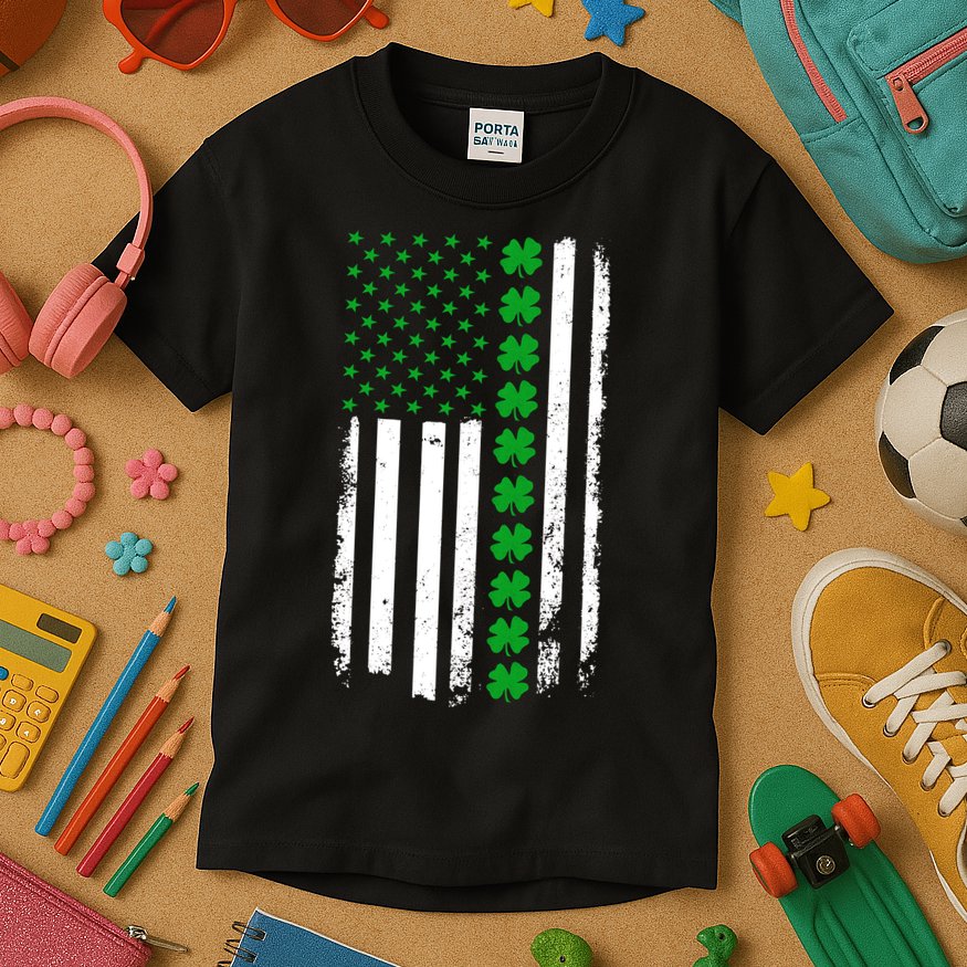 American Irish Clover Flag St. Patrick's Day  Kids T-Shirt