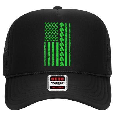 American Irish Clover Vintage Flag High Crown Mesh Back Trucker Hat