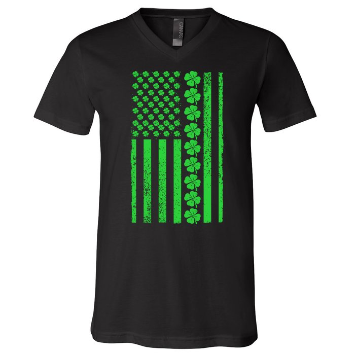 American Irish Clover Vintage Flag V-Neck T-Shirt