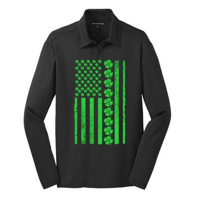 American Irish Clover Vintage Flag Silk Touch Performance Long Sleeve Polo