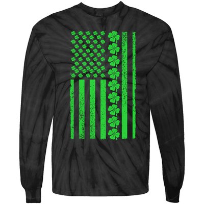 American Irish Clover Vintage Flag Tie-Dye Long Sleeve Shirt