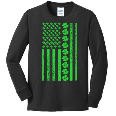 American Irish Clover Vintage Flag Kids Long Sleeve Shirt