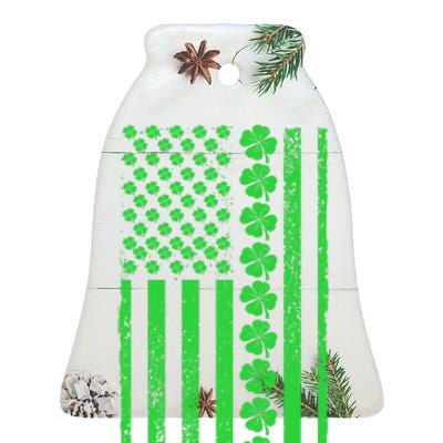 American Irish Clover Vintage Flag Ceramic Bell Ornament