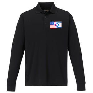 American Israel Flag Performance Long Sleeve Polo