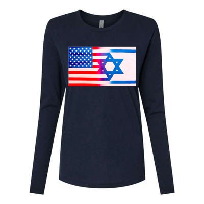 American Israel Flag Womens Cotton Relaxed Long Sleeve T-Shirt