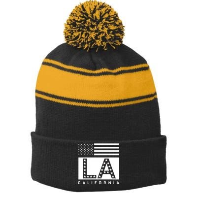 American LA California State Flag Stripe Pom Pom Beanie