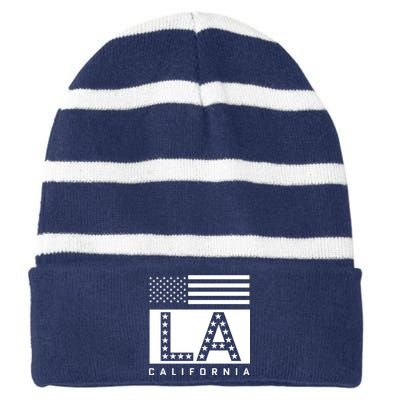 American LA California State Flag Striped Beanie with Solid Band