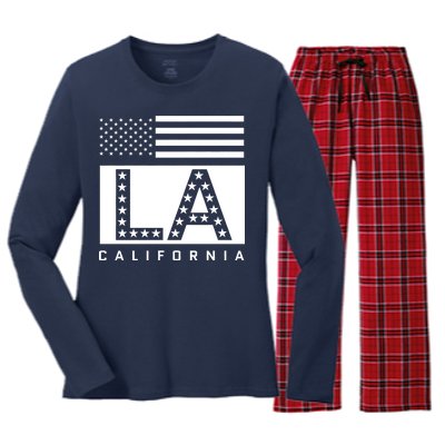 American LA California State Flag Women's Long Sleeve Flannel Pajama Set 