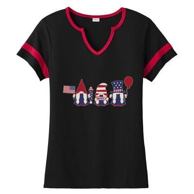 American Lawn Gnomes USA Go America Ladies Halftime Notch Neck Tee