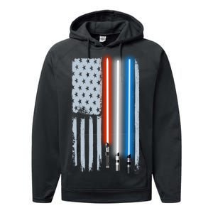 American Lightsaber Flag Performance Fleece Hoodie