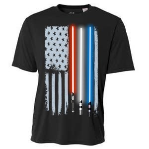 American Lightsaber Flag Cooling Performance Crew T-Shirt