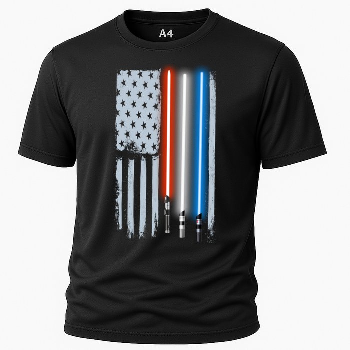 American Lightsaber Flag Cooling Performance Crew T-Shirt