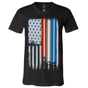 American Lightsaber Flag V-Neck T-Shirt