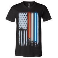 American Lightsaber Flag V-Neck T-Shirt