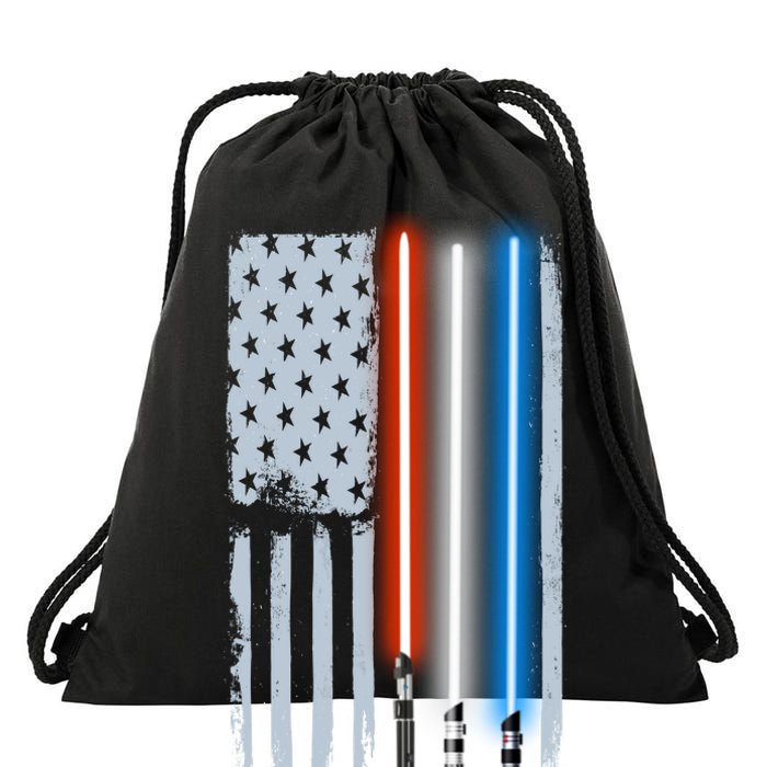 American Lightsaber Flag Drawstring Bag