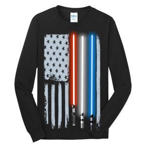 American Lightsaber Flag Tall Long Sleeve T-Shirt