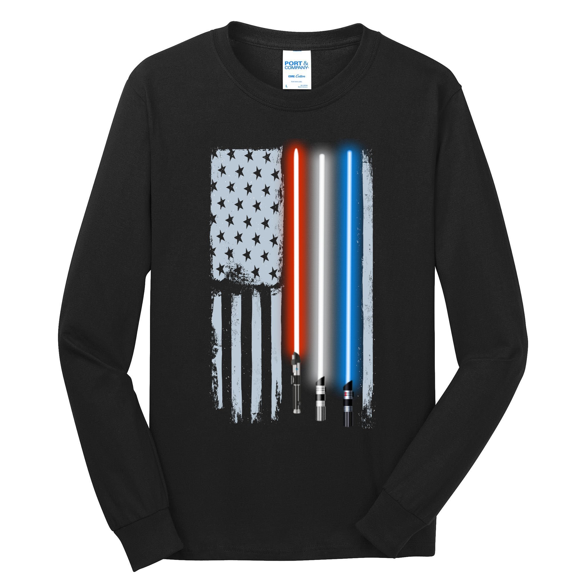 American Lightsaber Flag Tall Long Sleeve T-Shirt