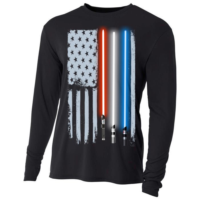 American Lightsaber Flag Cooling Performance Long Sleeve Crew