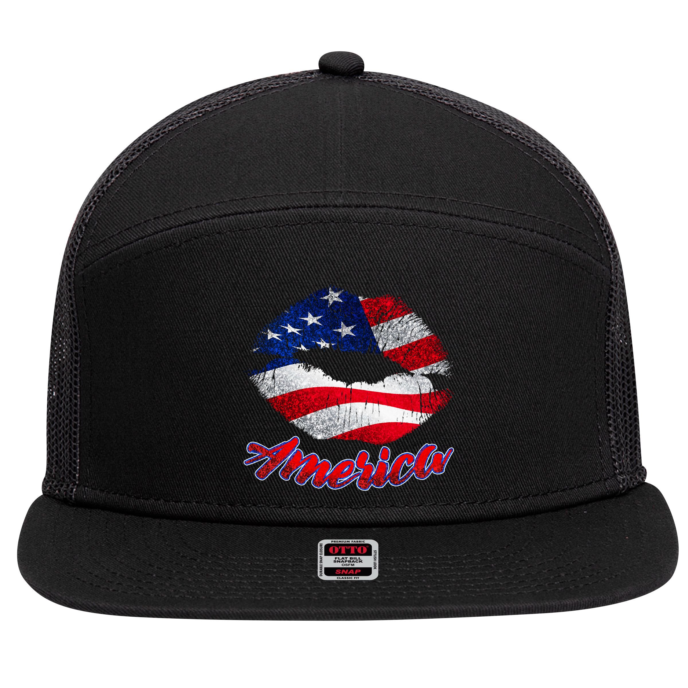 American Lips 7 Panel Mesh Trucker Snapback Hat