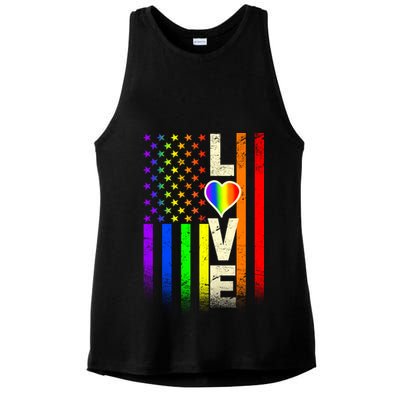 American Love Gay Pride Rainbow Flag Ladies PosiCharge Tri-Blend Wicking Tank