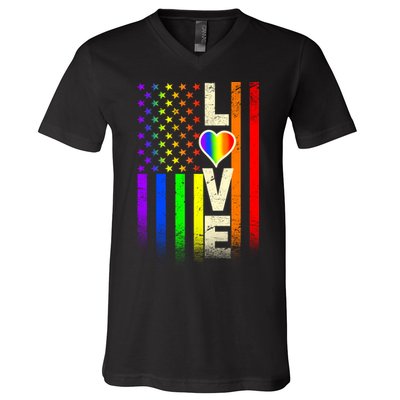 American Love Gay Pride Rainbow Flag V-Neck T-Shirt