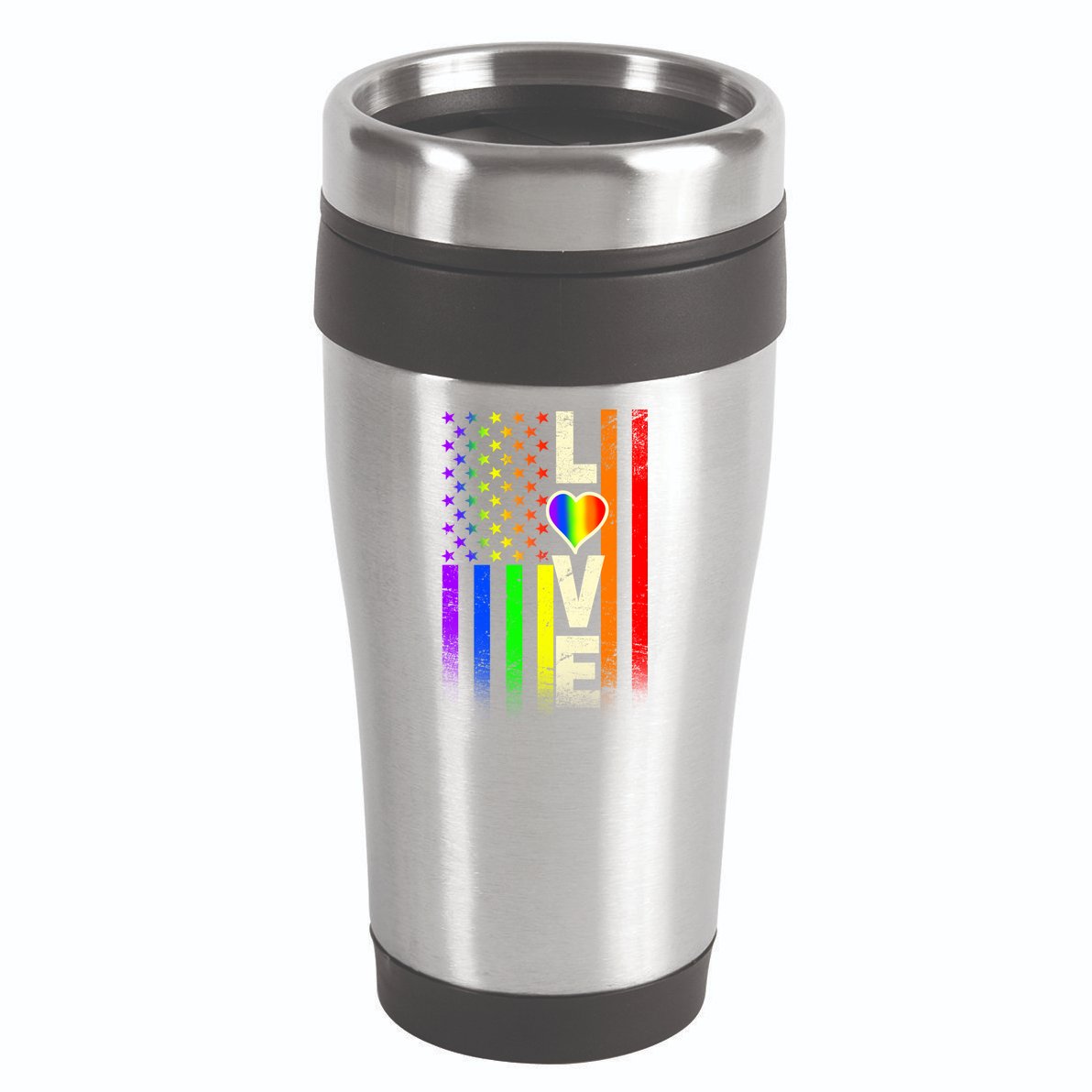 American Love Gay Pride Rainbow Flag 16oz Travel Tumbler