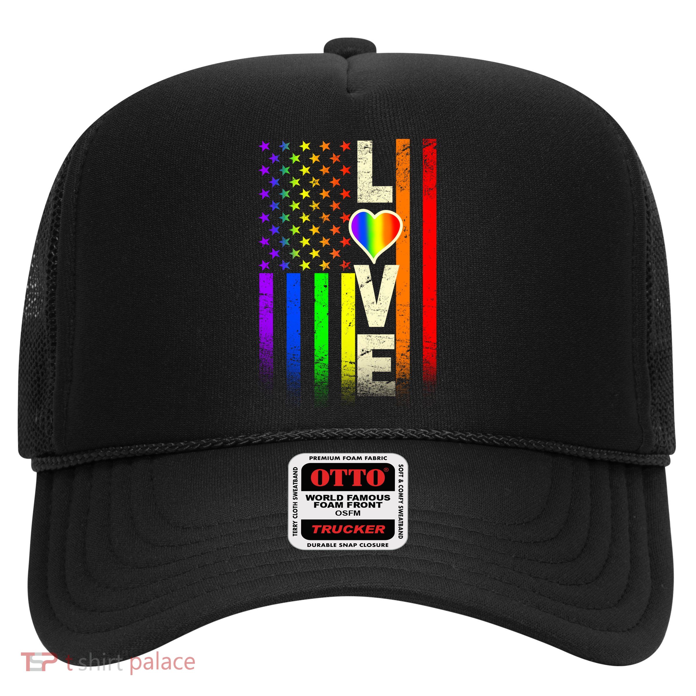 American Love Gay Pride Rainbow Flag Trucker Hat
