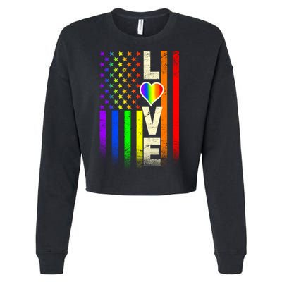 American Love Gay Pride Rainbow Flag Cropped Pullover Crew