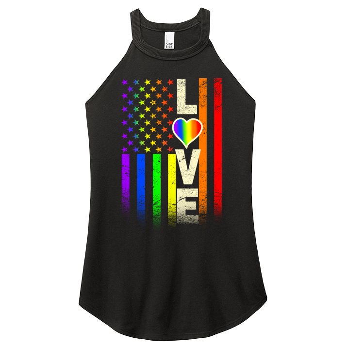 American Love Gay Pride Rainbow Flag Women's Perfect Tri Rocker Tank