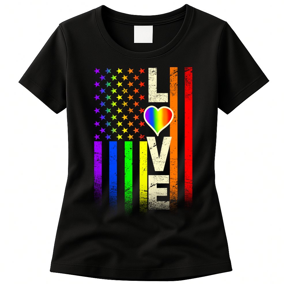 American Love Gay Pride Rainbow Flag Womens T-Shirt