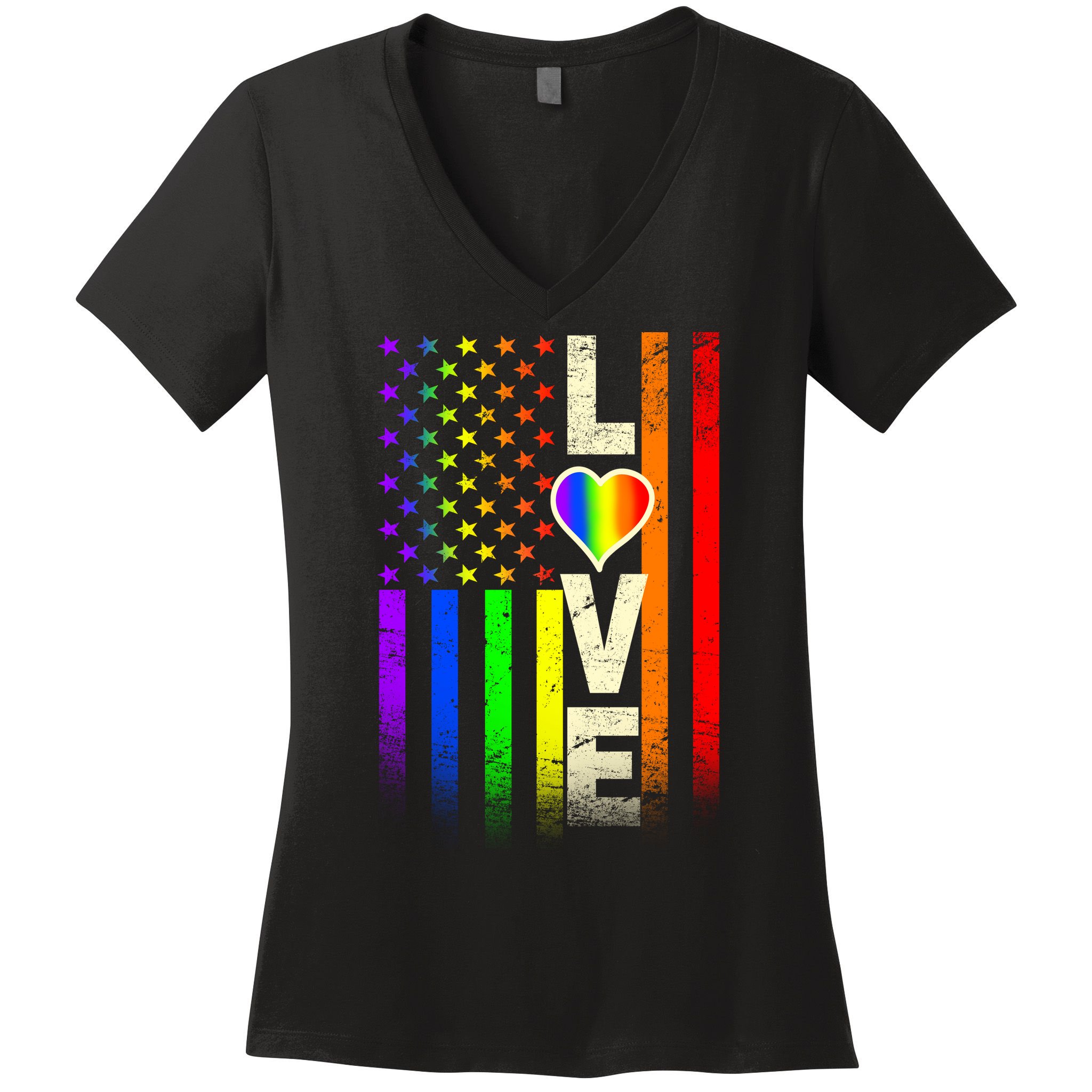 American Love Gay Pride Rainbow Flag Women's V-Neck T-Shirt