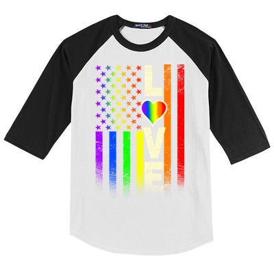 American Love Gay Pride Rainbow Flag Kids Colorblock Raglan Jersey