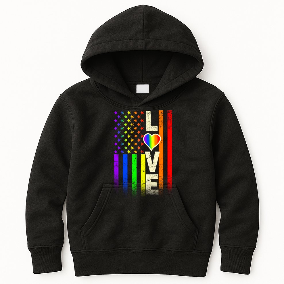 American Love Gay Pride Rainbow Flag Kids Hoodie