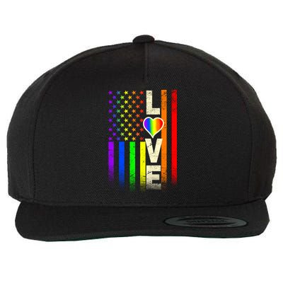 American Love Gay Pride Rainbow Flag Wool Snapback Cap