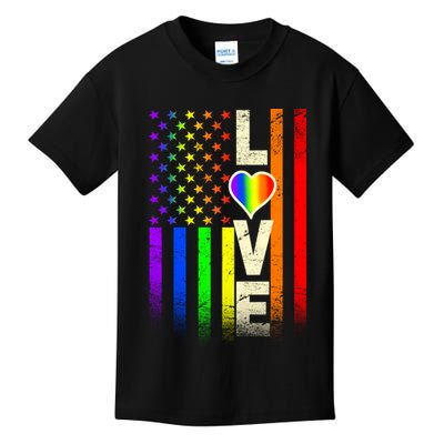 American Love Gay Pride Rainbow Flag Kids T-Shirt