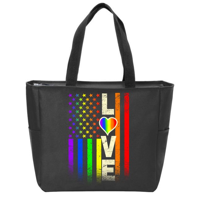 American Love Gay Pride Rainbow Flag Zip Tote Bag