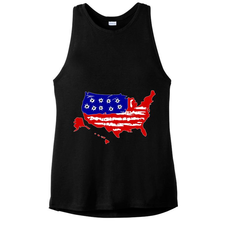 American Map With Bullet Holes 2nd Amendment Ladies PosiCharge Tri-Blend Wicking Tank