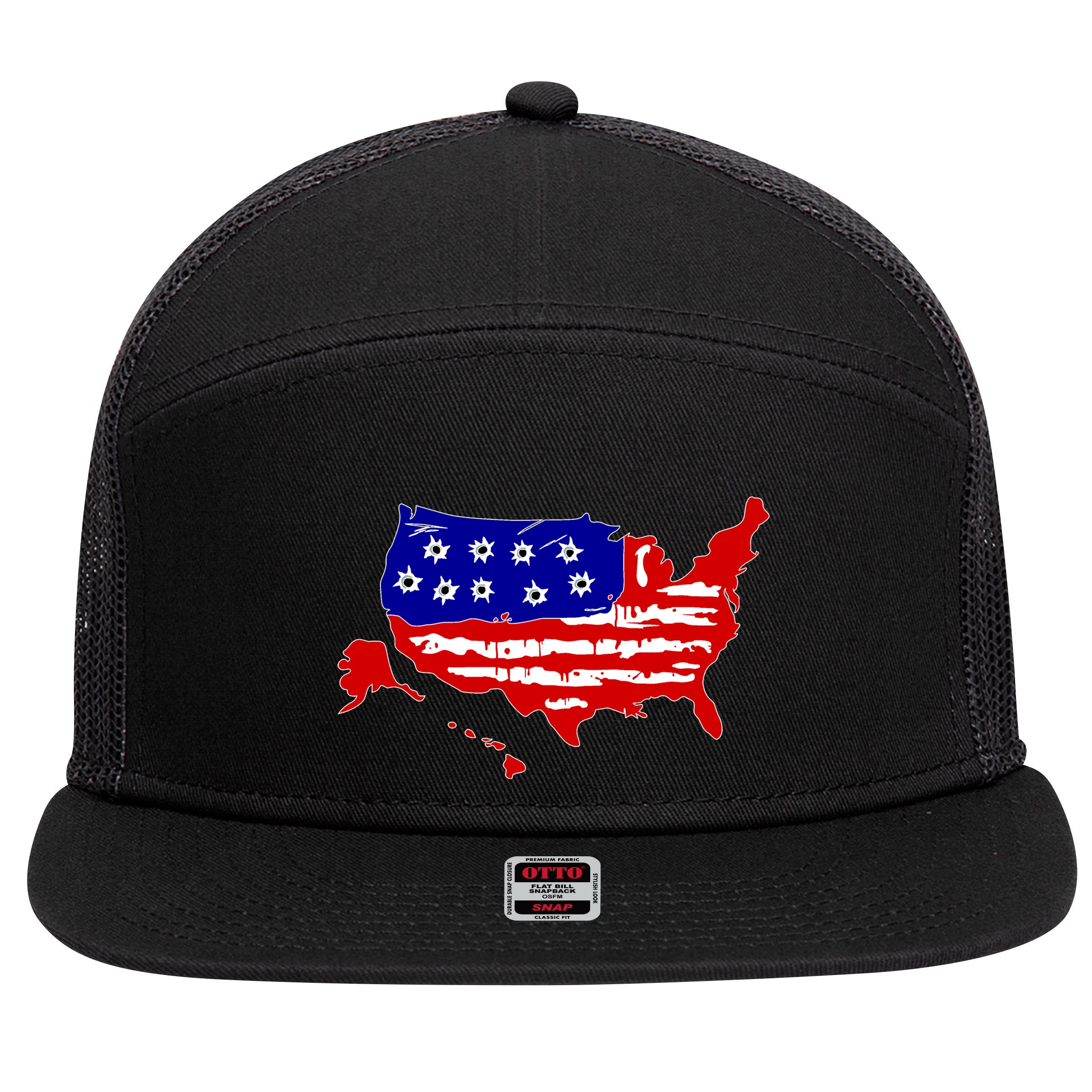 American Map With Bullet Holes 2nd Amendment 7 Panel Mesh Trucker Snapback Hat