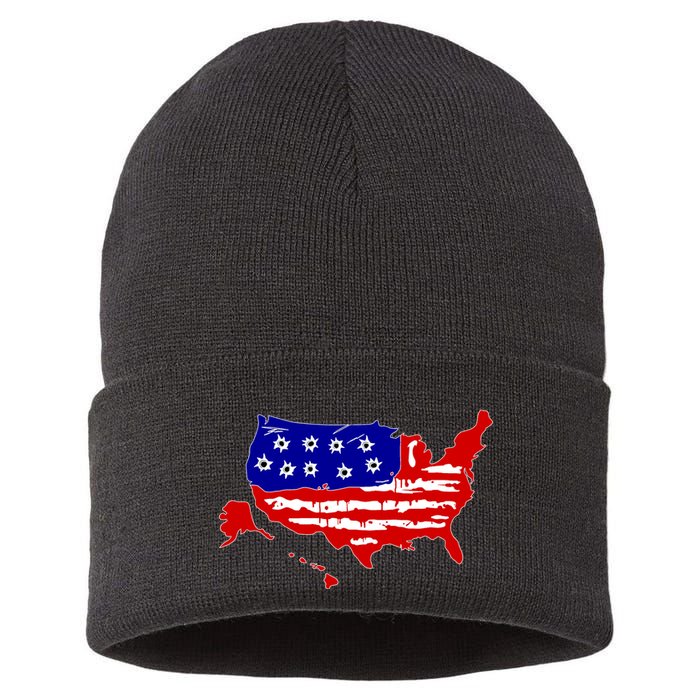American Map With Bullet Holes 2nd Amendment Sustainable Knit Beanie